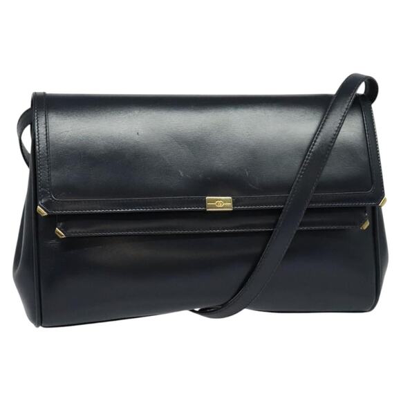 GUCCI Shoulder Bag Leather Vintage Navy Gold - Picture 1 of 16